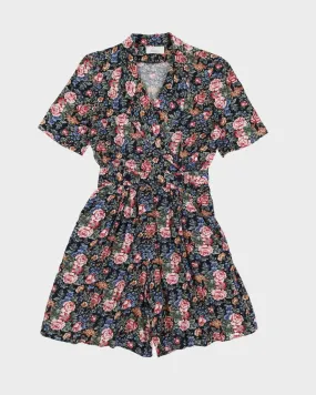 00s Black Floral Playsuit - S