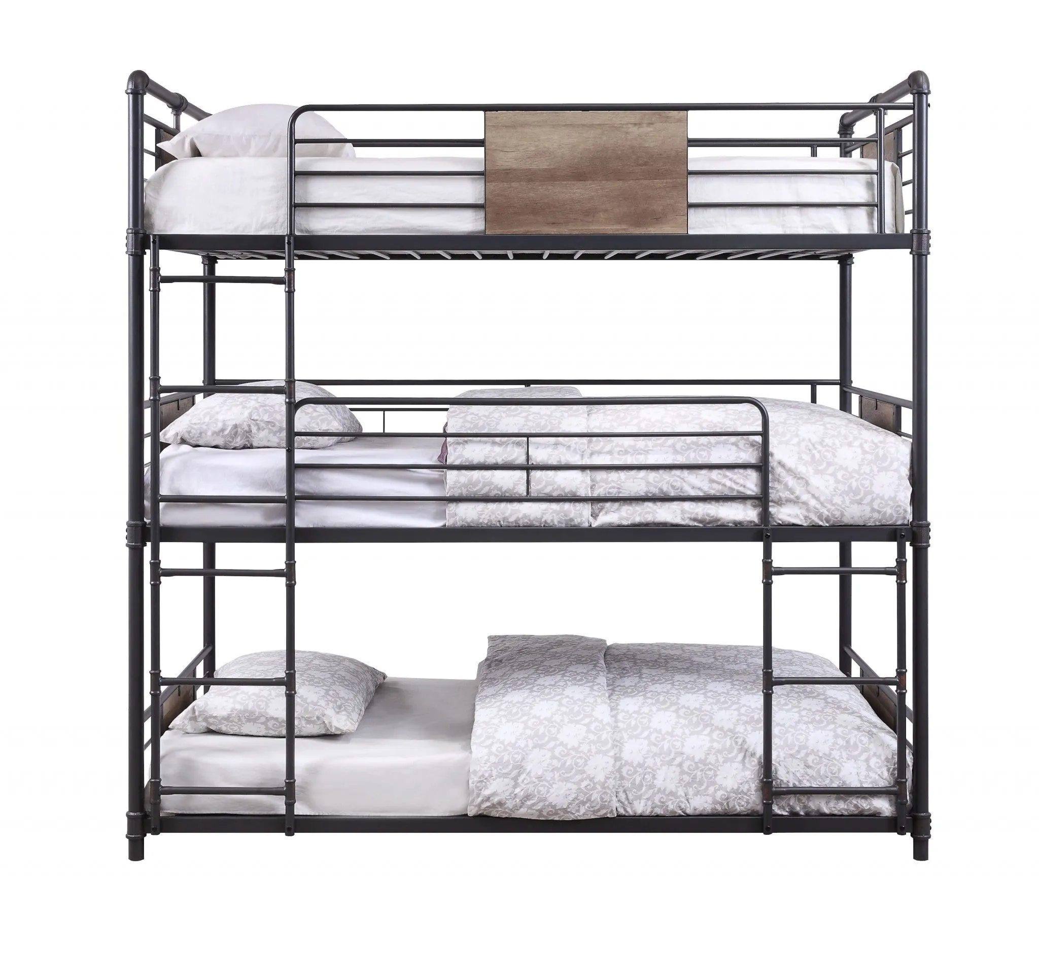 43 X 79 X 79 Sandy Black Dark Bronze Handbrushed Metal Wood Triple Bunk Bed  Twin