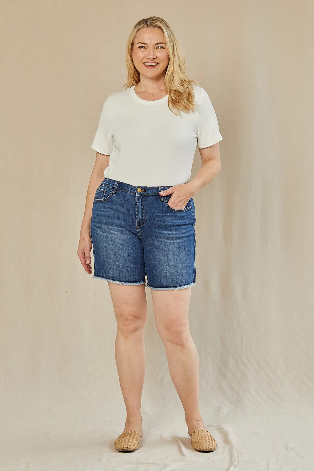 Adrift Denim Cut Off Shorts in Mid Wash