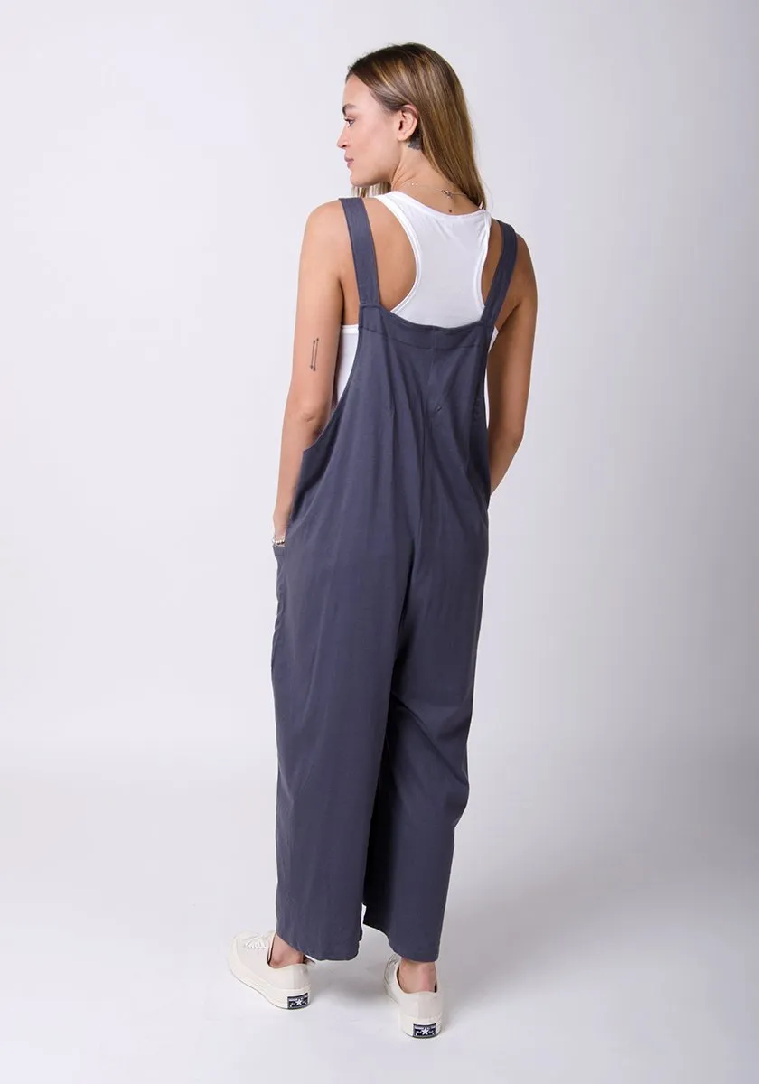 AMBER Loose Fit Jersey Dungarees - Charcoal