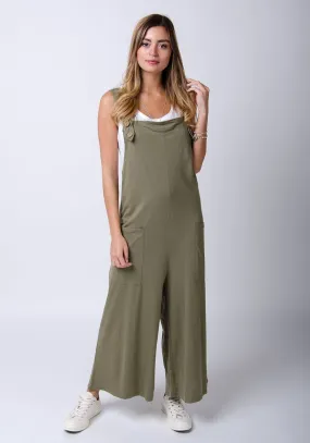 AMBER Loose Fit Jersey Dungarees - Khaki