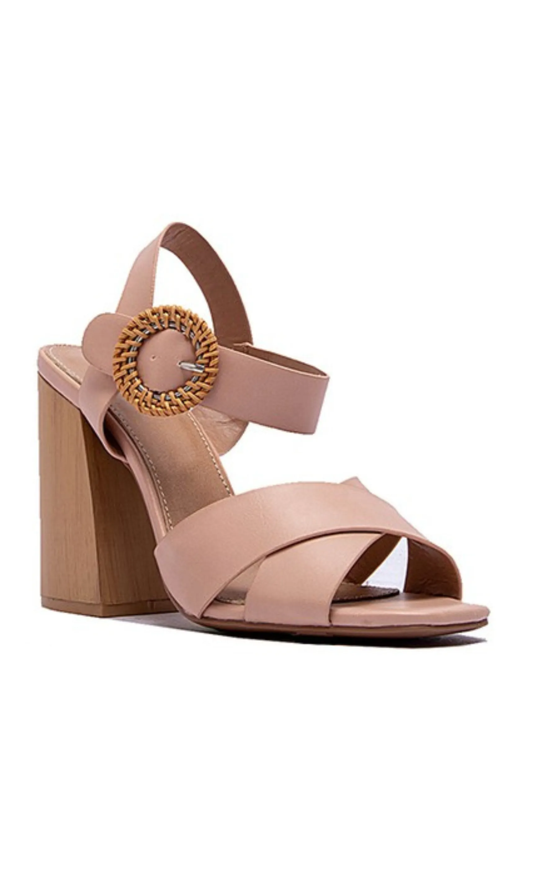 Ankle Strap Wicker Wedge Sandal - Nude