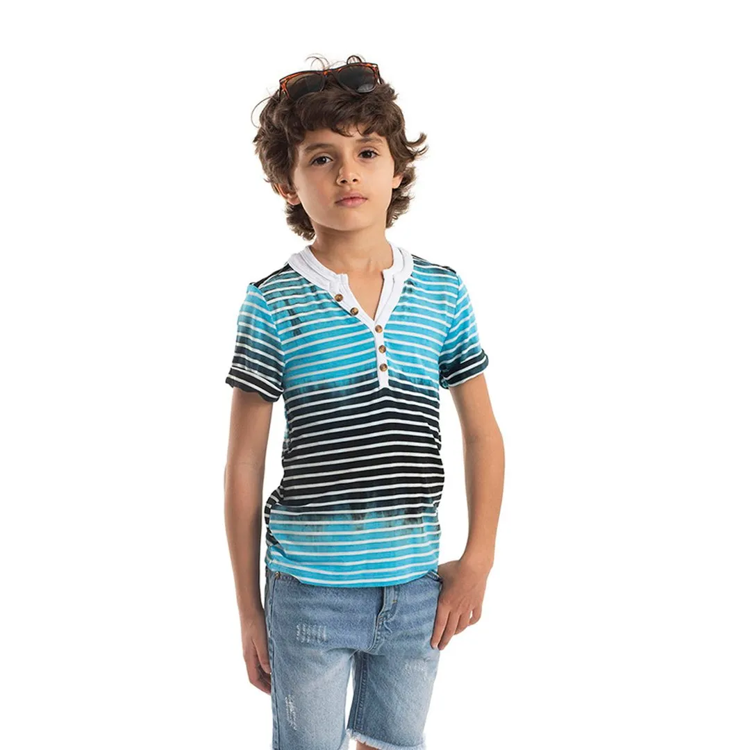 Appaman Hilltop Henley Cyan Stripe Short Sleeve Shirt