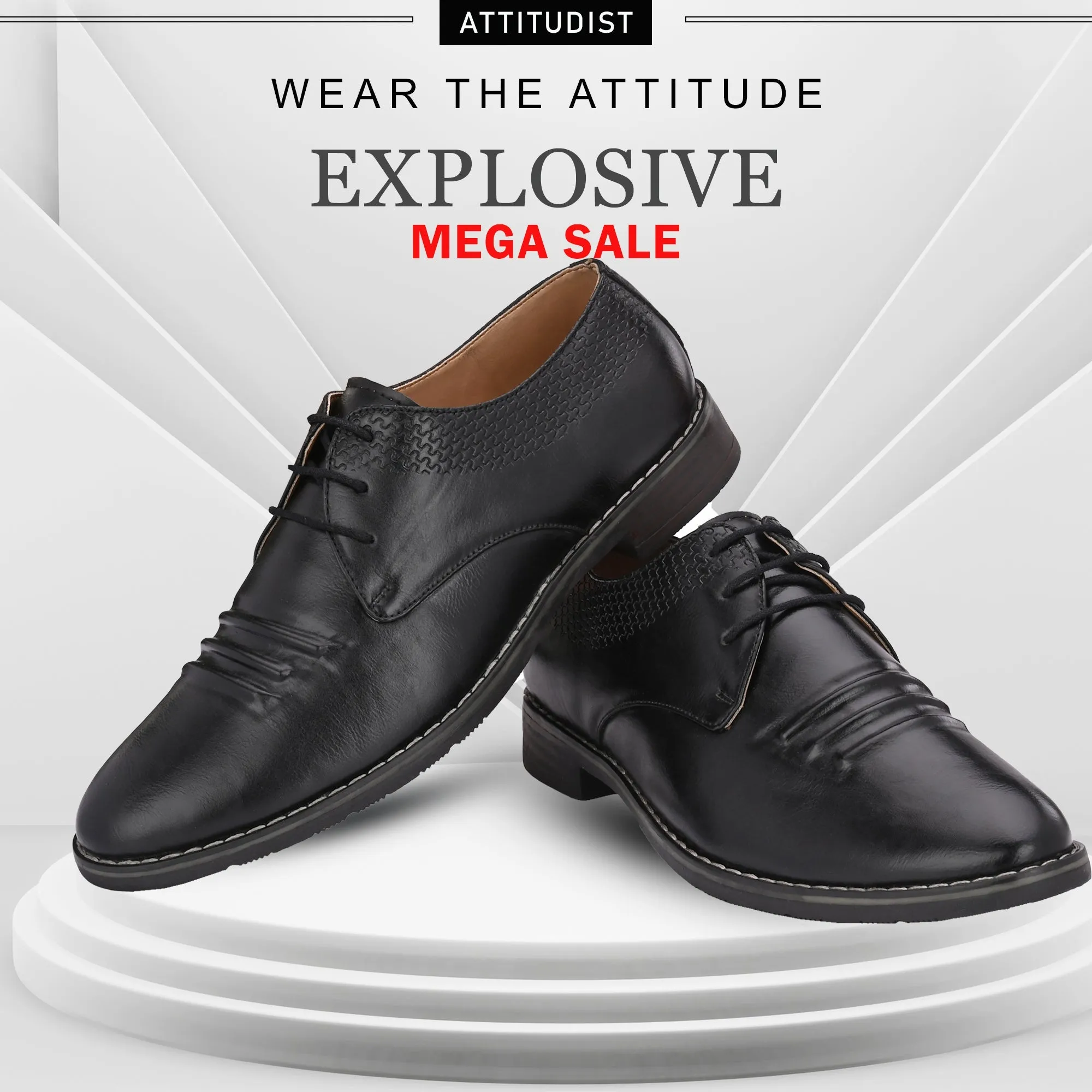 Attitudist Unisex Handcrafted Derby Black Formal Lace-up Shoes With Round Toe And Textured Vamp