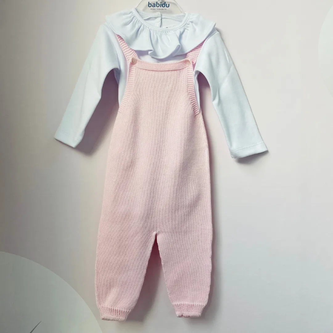 Babidu Pink Fine Knit Dungarees & Vest