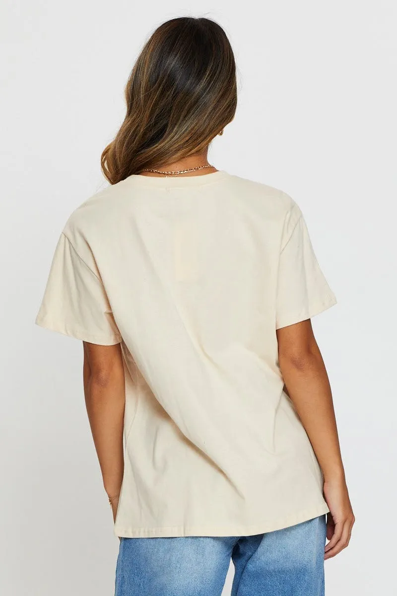 Beige Graphic T Shirt Short Sleeve