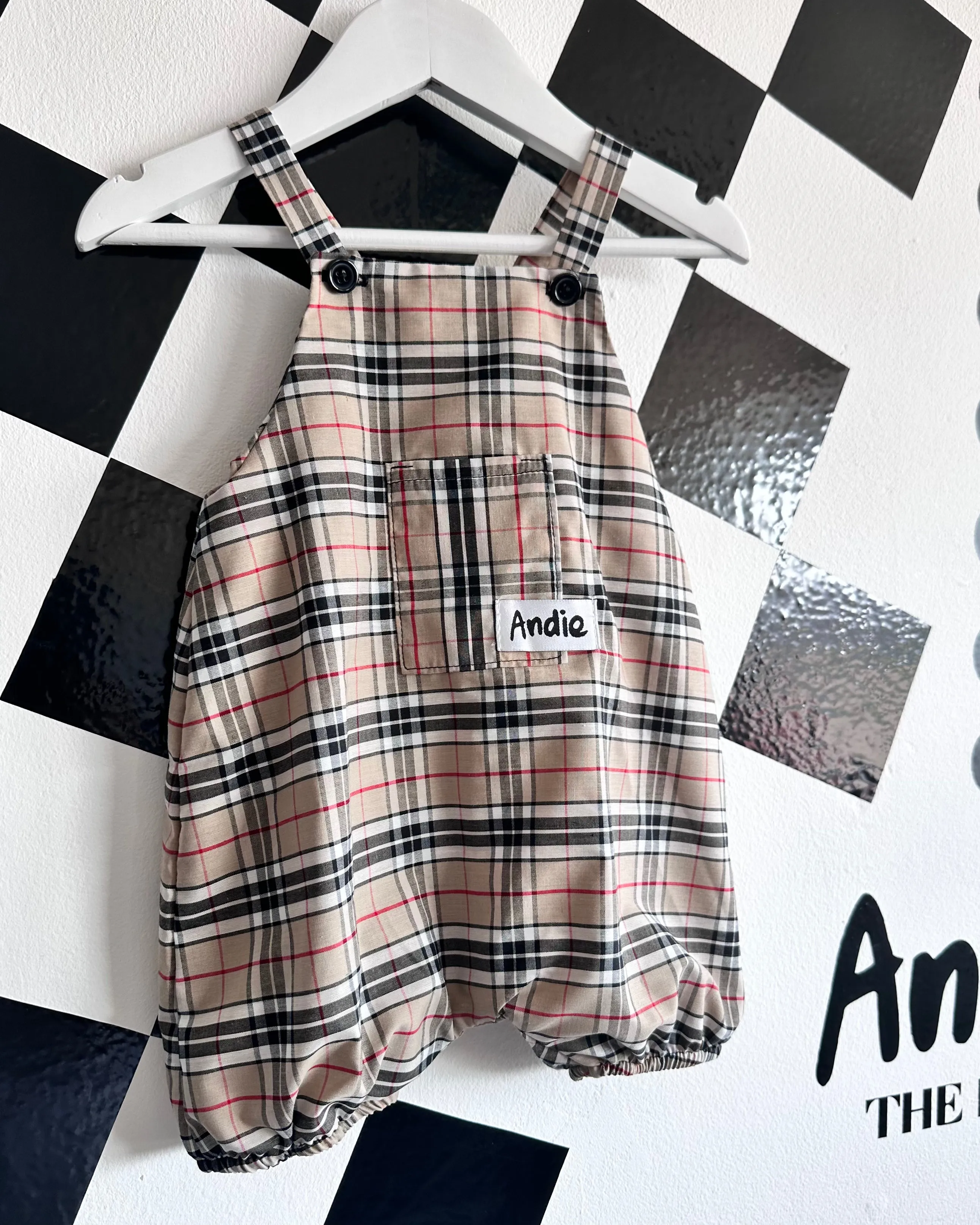 Beige Tartan Romper (0-24months)