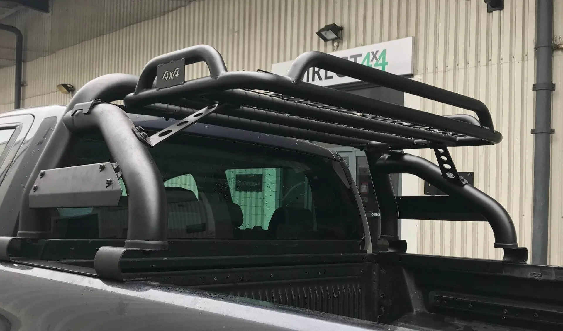 Black SUS201 Short Arm Roll Bar with Cargo Basket Rack for the Ford Ranger 2012 