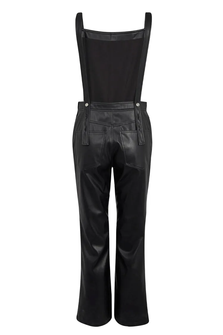 Black Vegan Leather Dungarees