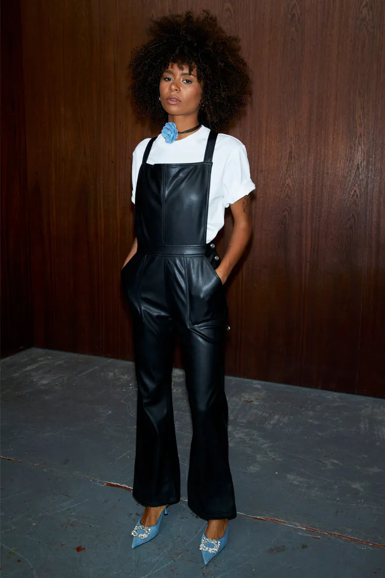 Black Vegan Leather Dungarees