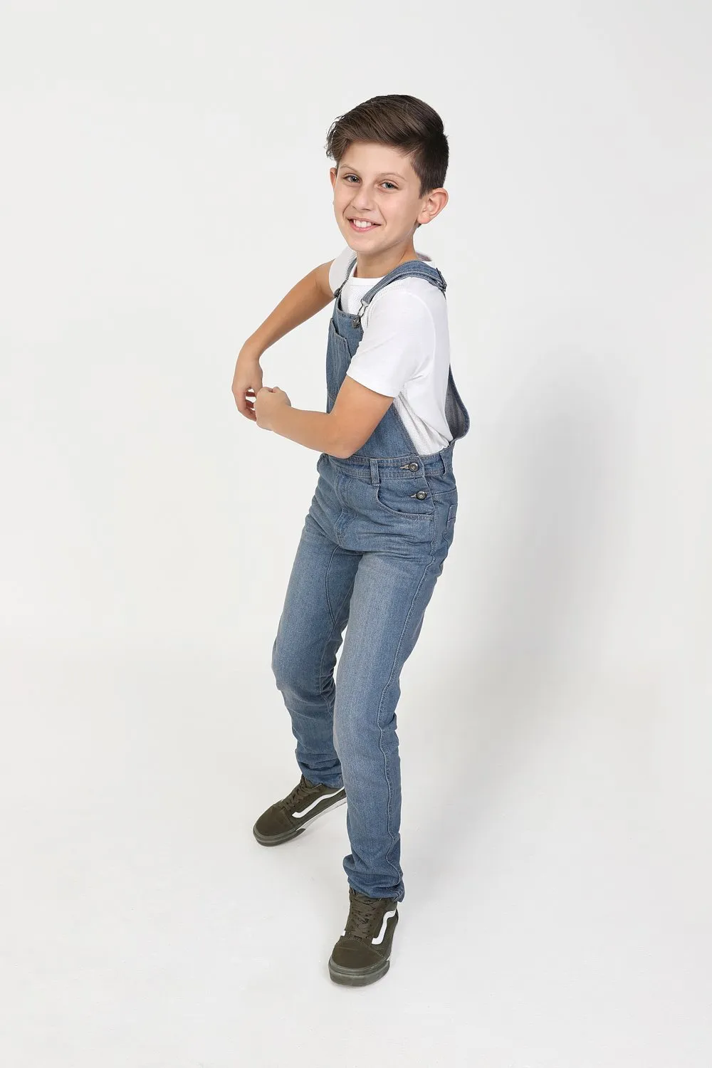 Boys Slim Fit Denim Dungarees - Lightwash