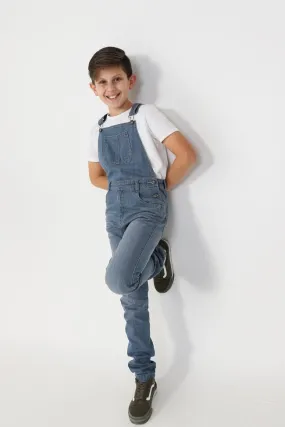 Boys Slim Fit Denim Dungarees - Lightwash