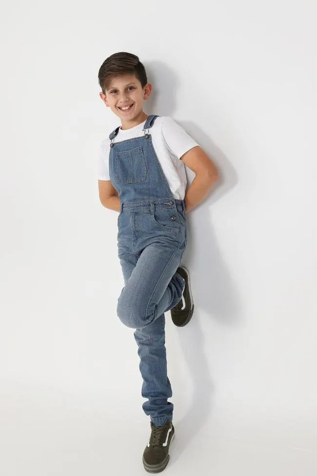 Boys Slim Fit Denim Dungarees - Lightwash