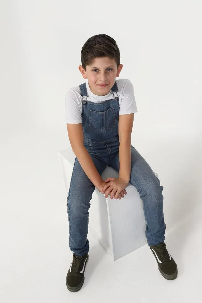 Boys Slim Fit Denim Dungarees - Lightwash