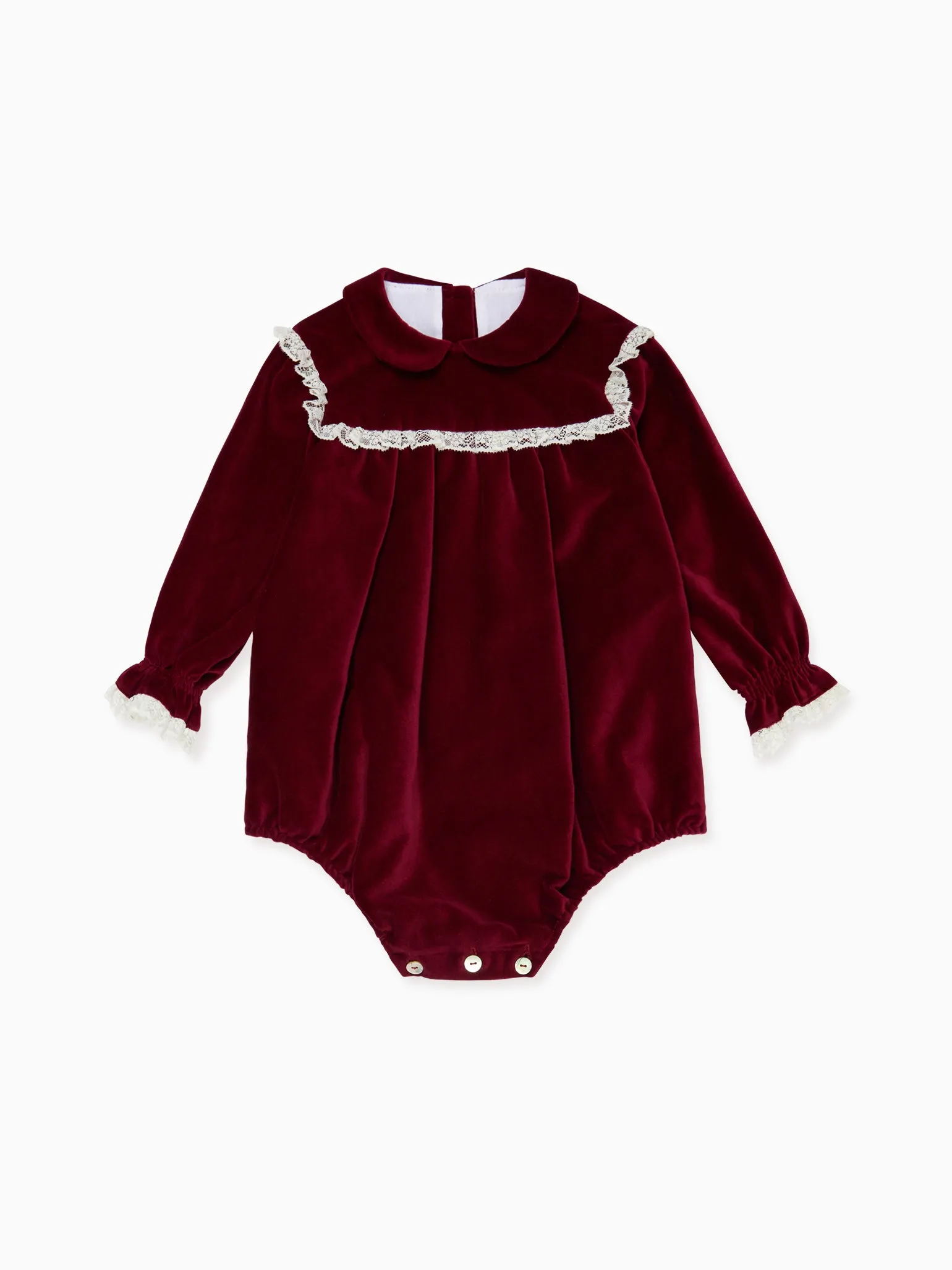 Luxurious Burgundy Azura Velvet Baby Girl Romper - Soft, Stylish, and Cozy Infant Outfit