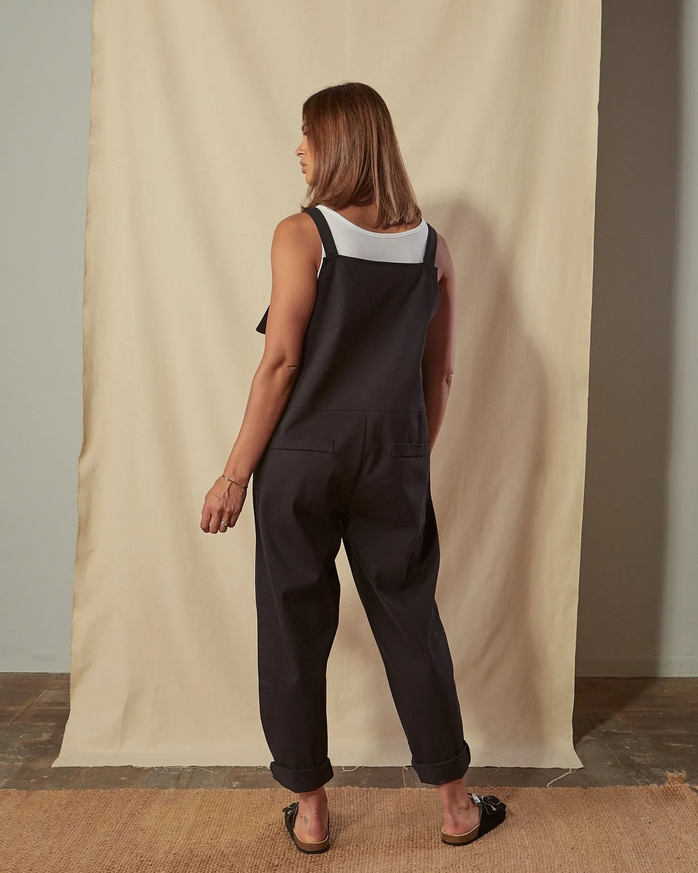 CATHERINE Cotton Twill Dungarees - Black