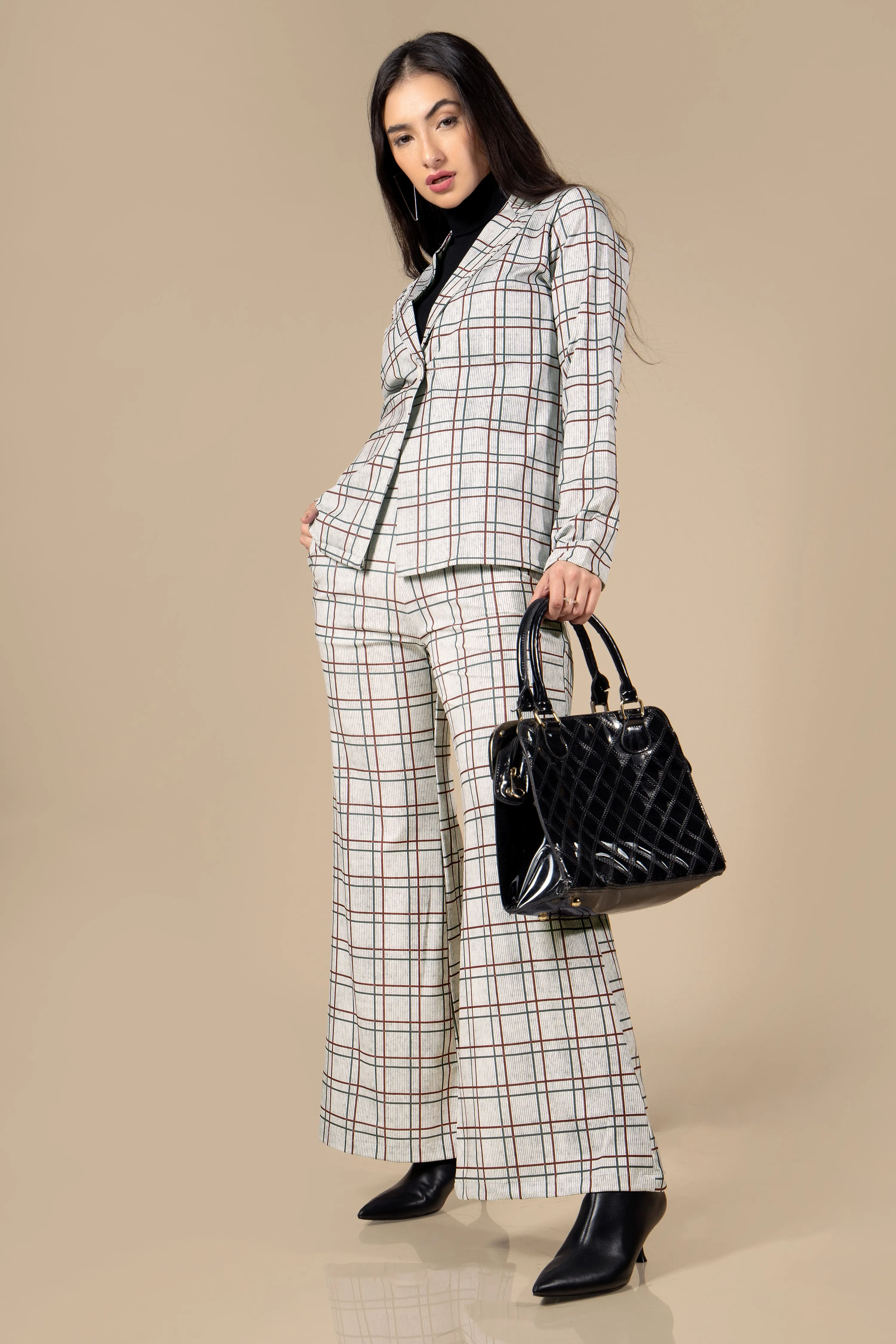 Checks Casual Blazer Co-Ord Set For Women