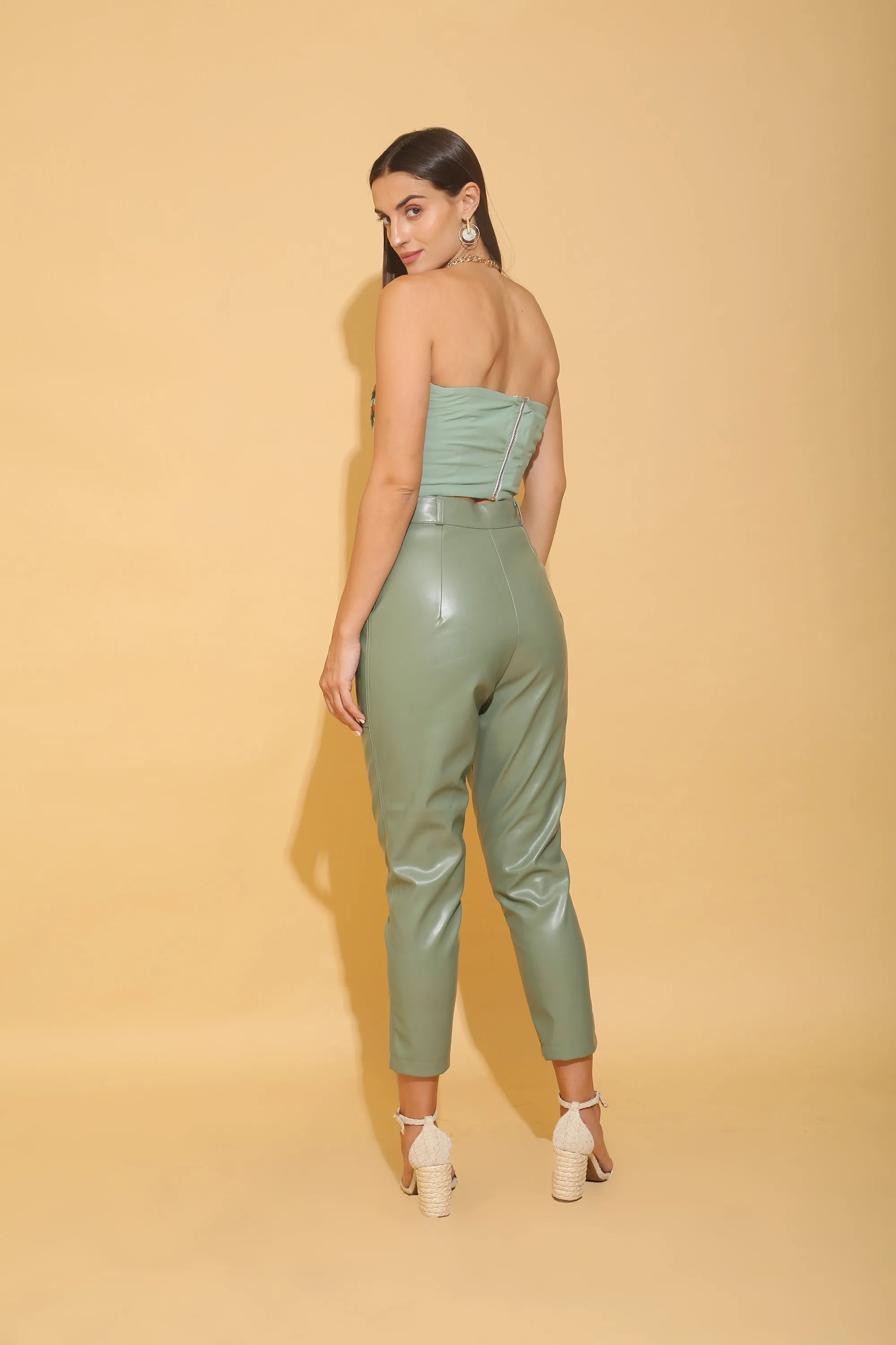 Chevron Tube Top and Sage Green Leather Co-ord Set