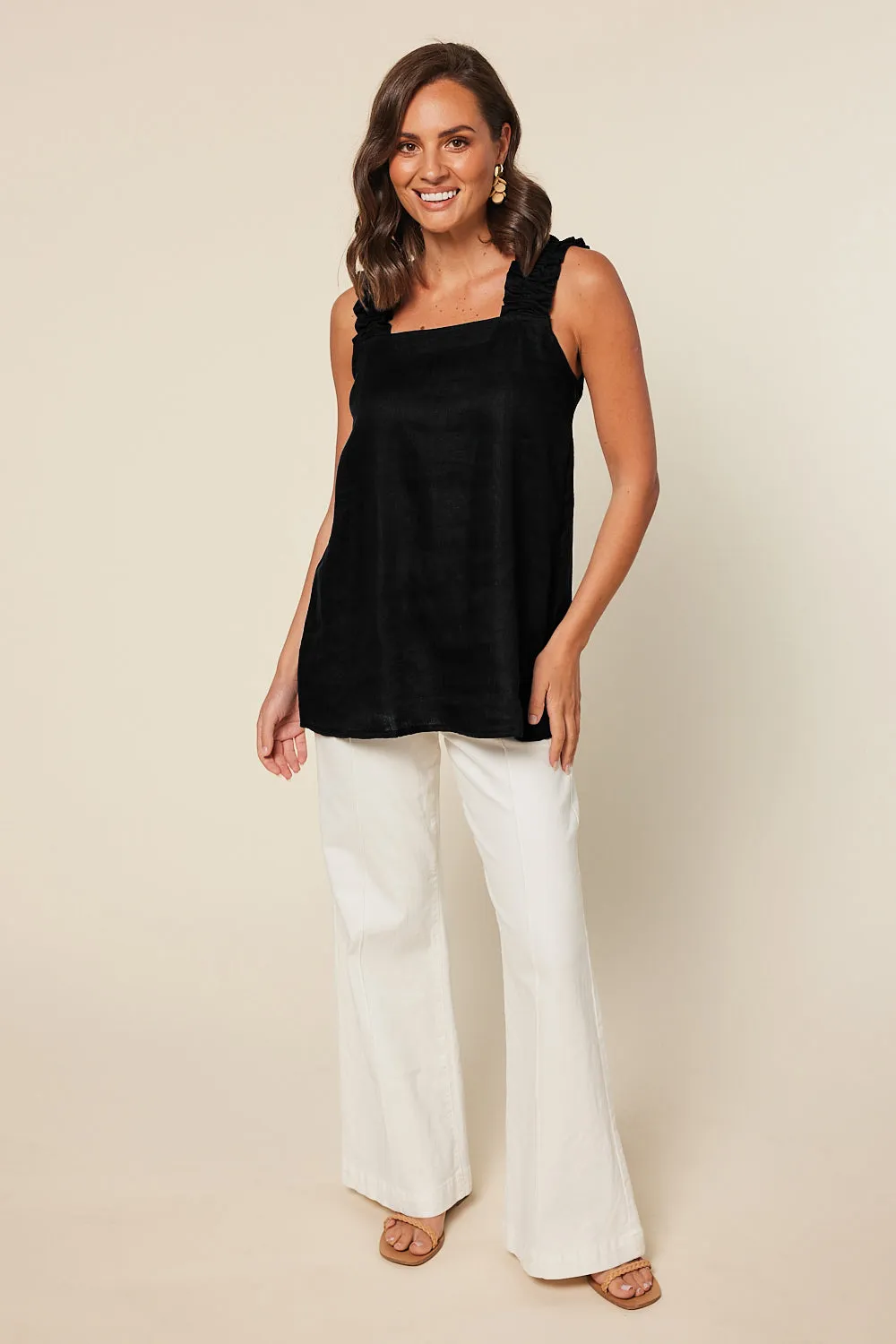 Claire Linen Summer Top in Black