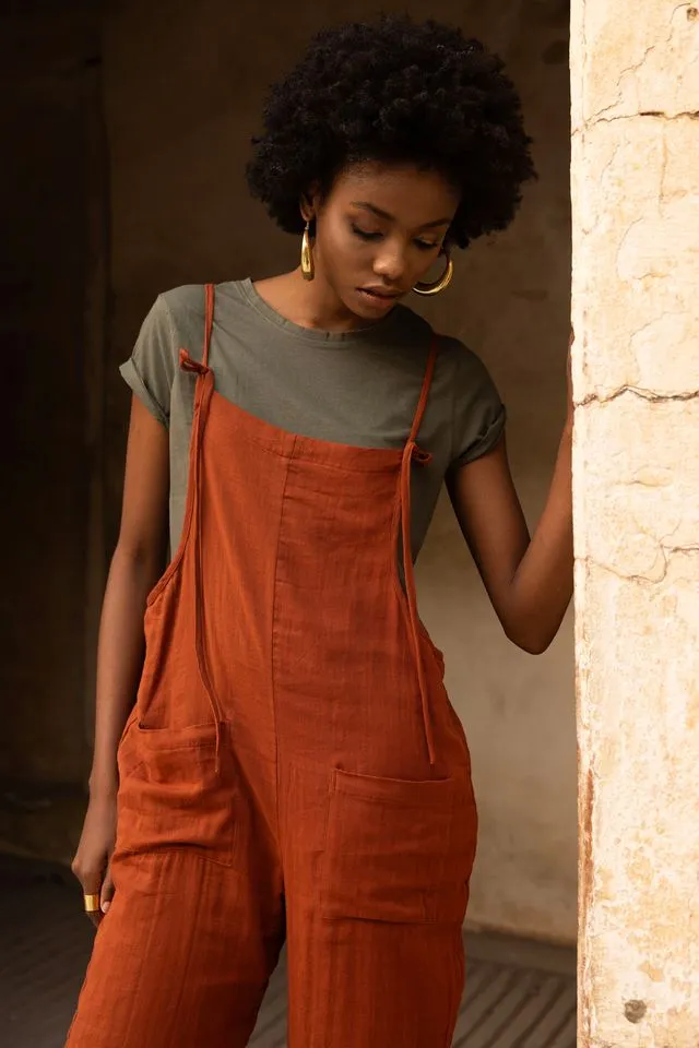 Cosmo Dungarees - Rust Orange