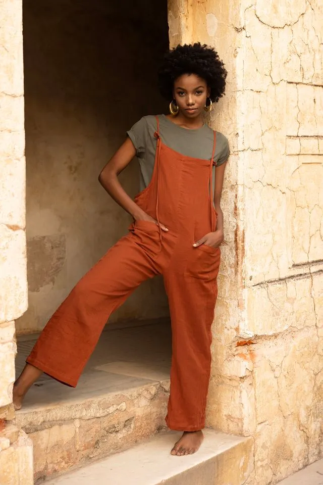 Cosmo Dungarees - Rust Orange