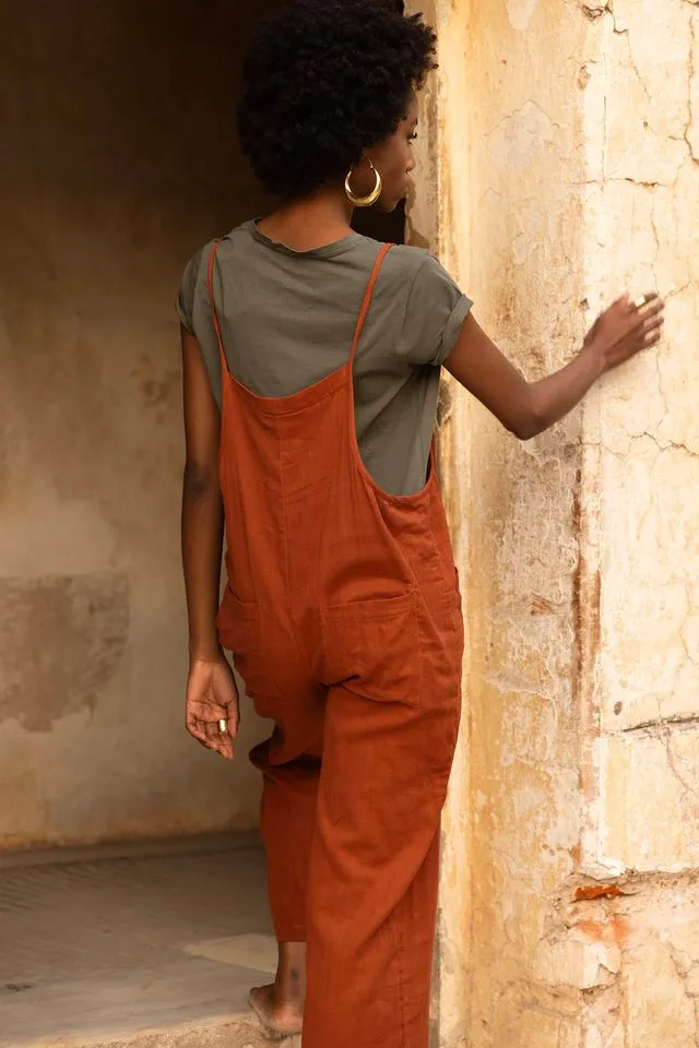 Cosmo Dungarees - Rust Orange