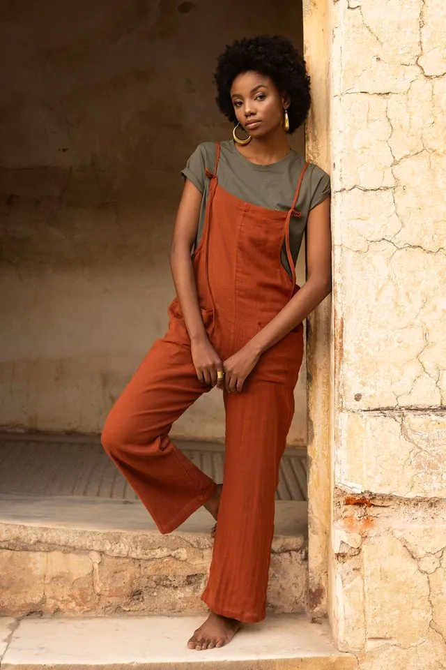 Cosmo Dungarees - Rust Orange