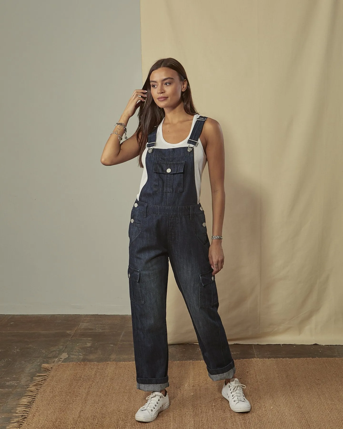 DAPHNE Relaxed Fit Darkwash Dungarees