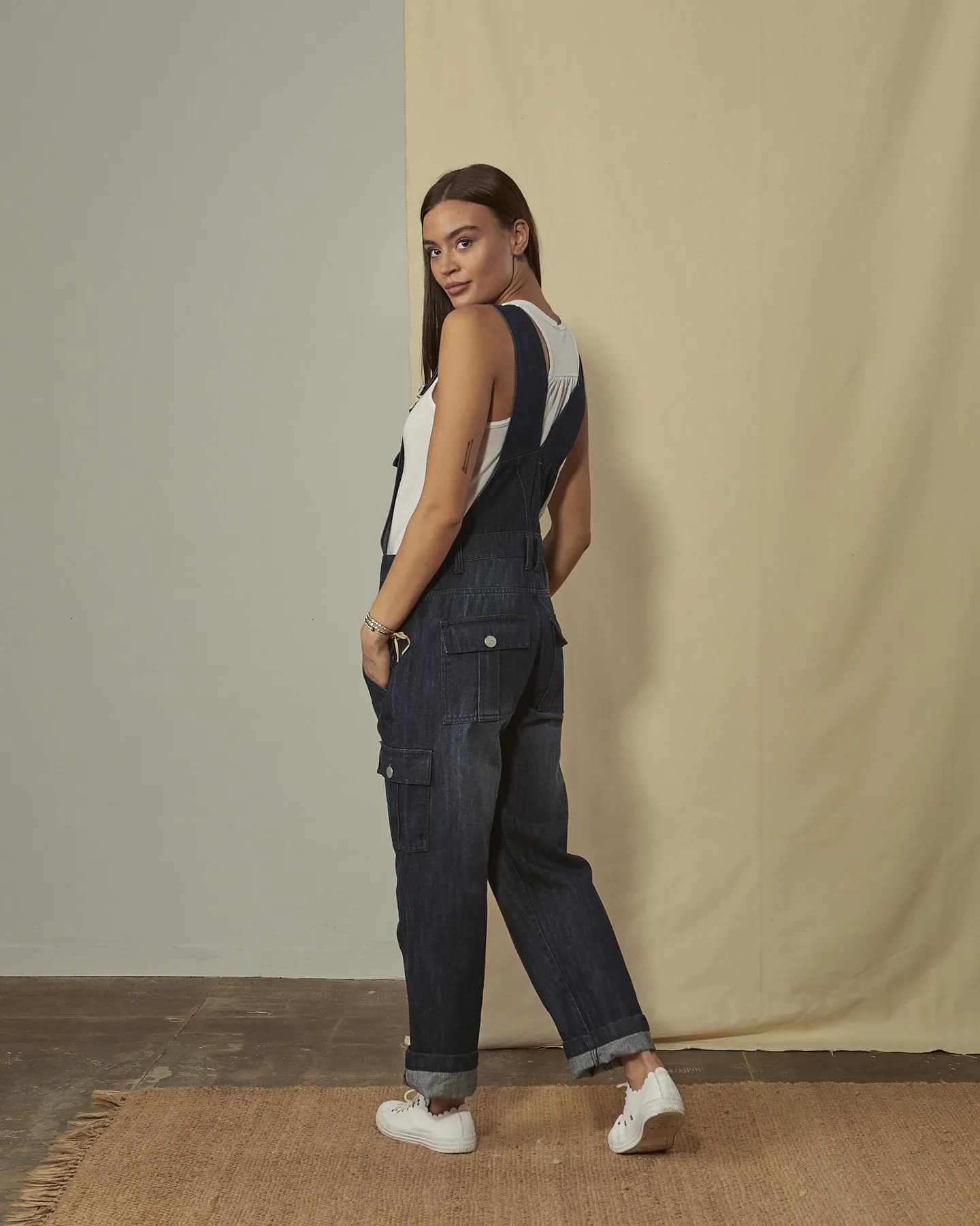 DAPHNE Relaxed Fit Darkwash Dungarees