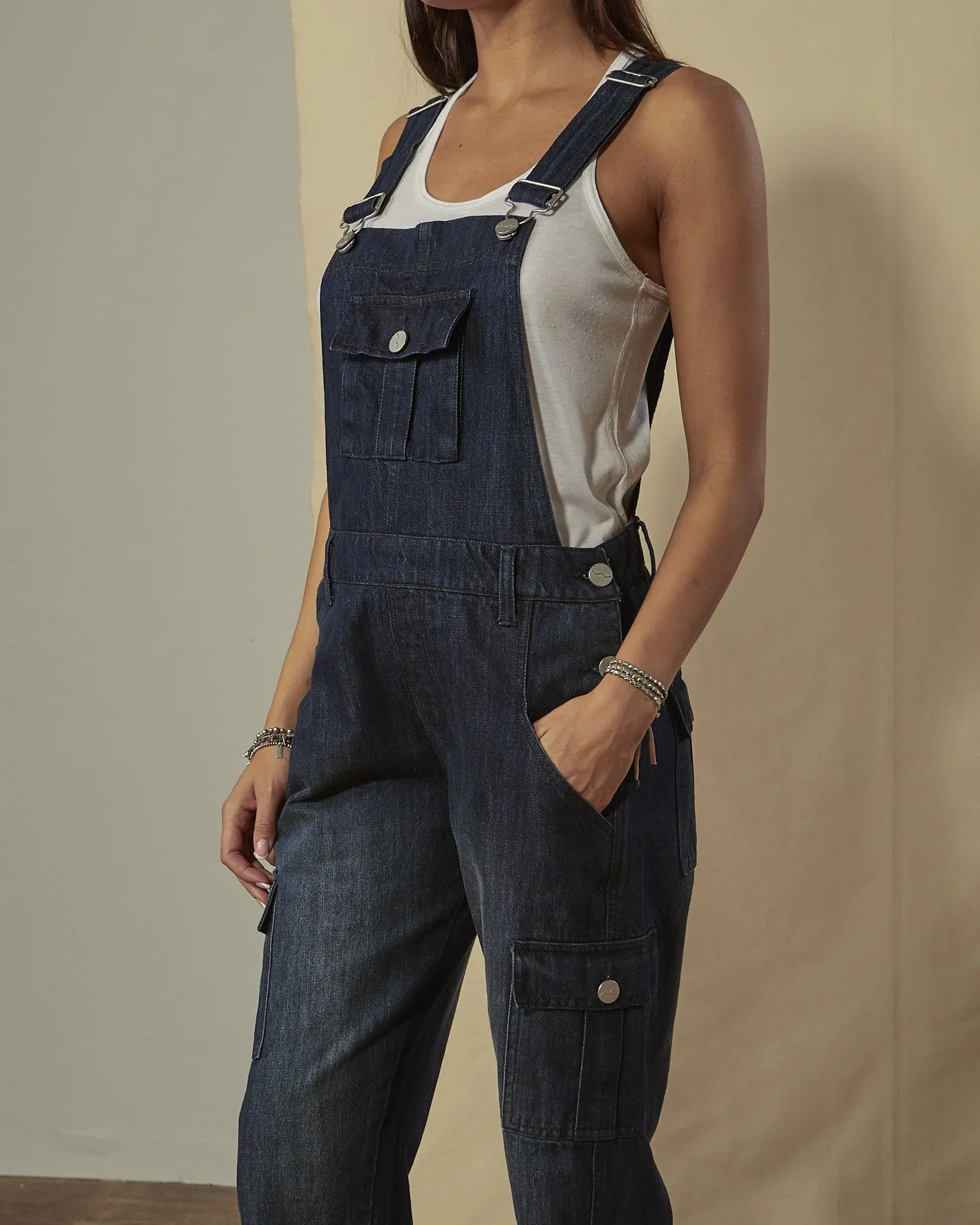 DAPHNE Relaxed Fit Darkwash Dungarees