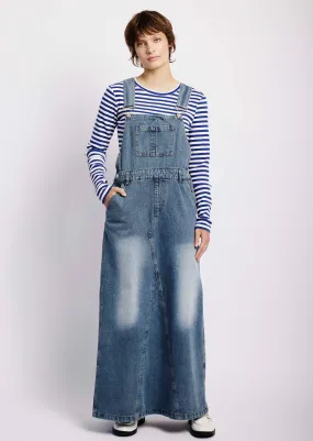 Denim Maxi Dungaree Dress in Denim