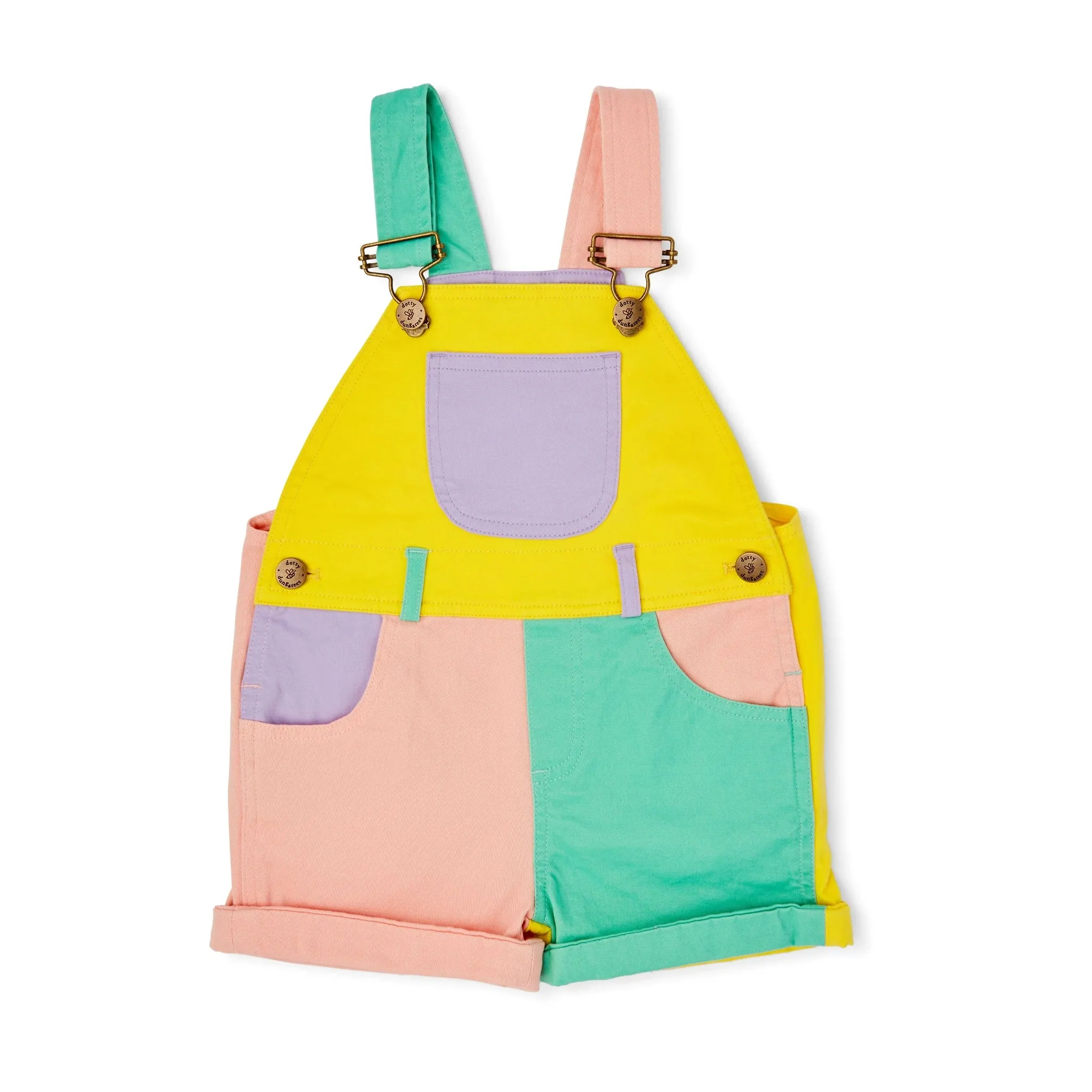 Dotty Dungarees Pastel Colourblock Short Dungarees