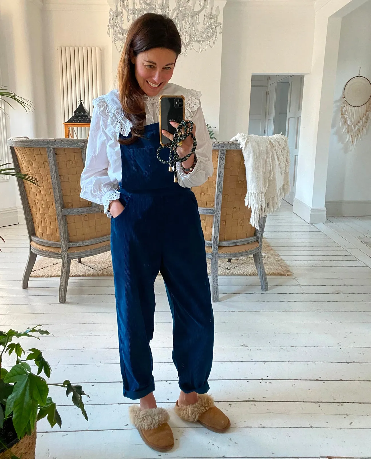 Dusty Organic Cotton Cord Dungarees in Navy