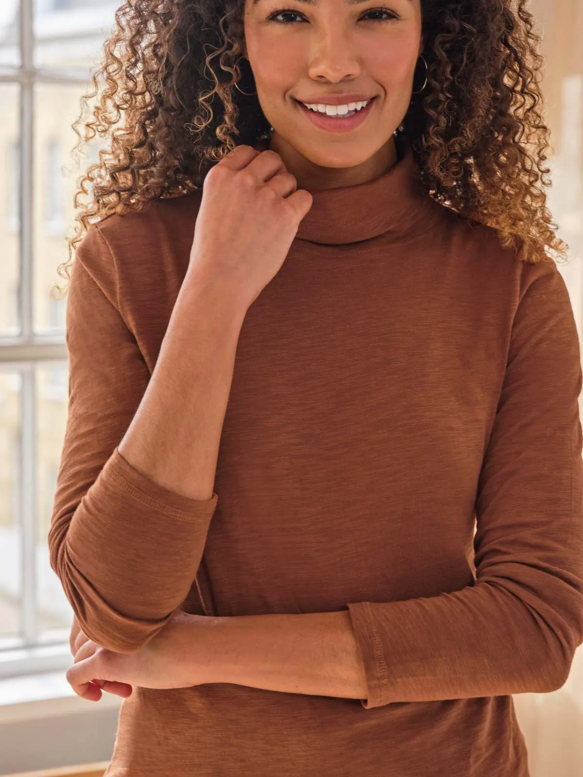 Organic Fairtrade Cotton Polo Neck Top – Chestnut Brown - Sustainable, Eco-Friendly, Stylish Wear