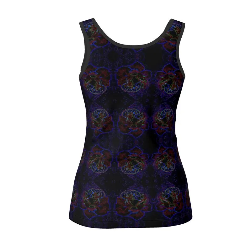 Floral Embosses: Roses 01 Patterned Ladies Designer Scoop Neck Tank Top