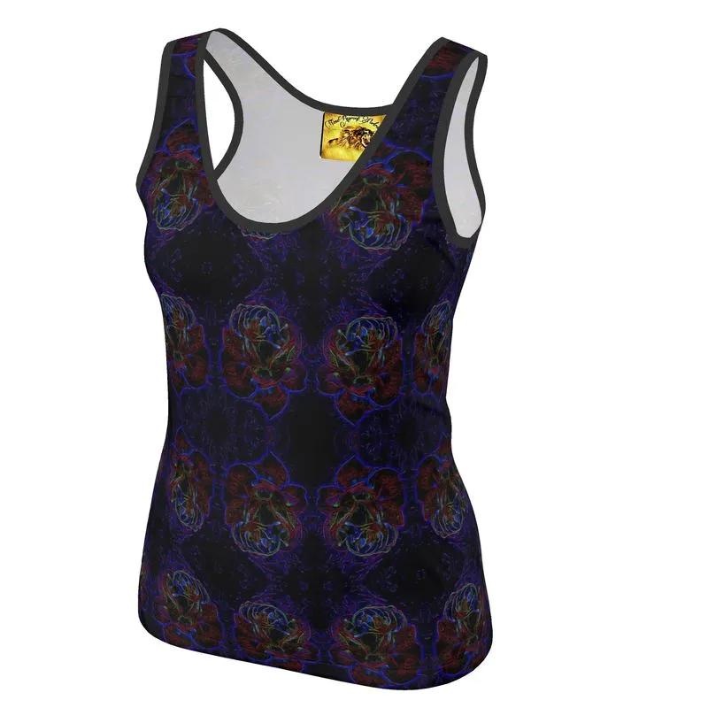 Floral Embosses: Roses 01 Patterned Ladies Designer Scoop Neck Tank Top