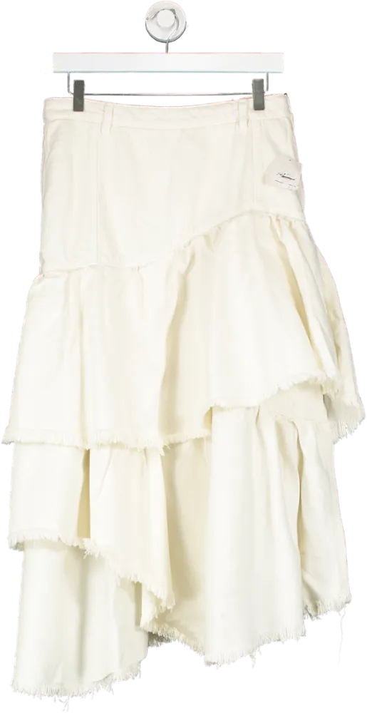 Free People Cream Tiered Denim Ruffle Skirt W29