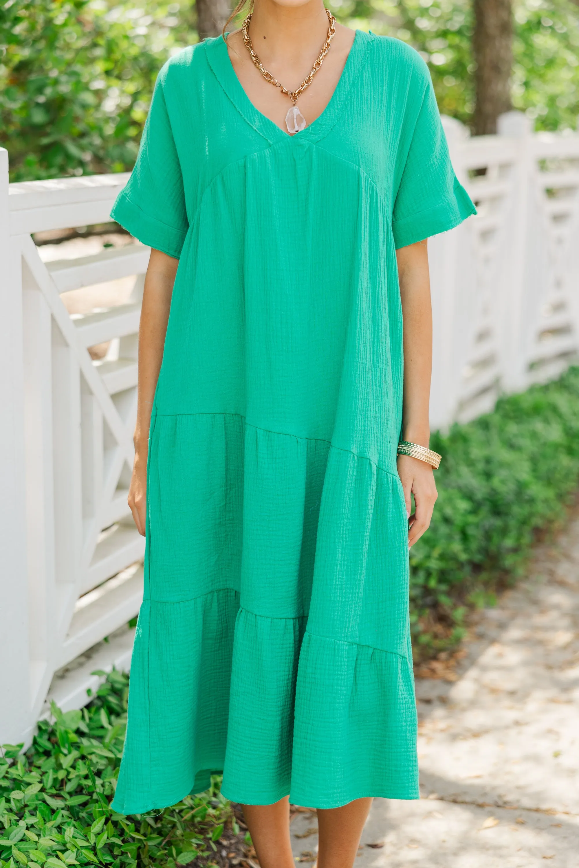 Let's Go To The Beach Kelly Green Cotton Midi Dress