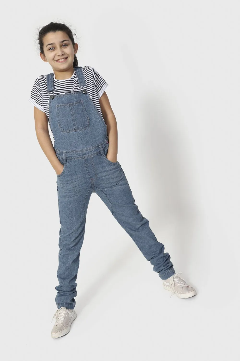 LIBBY Girls Slim Fit Denim Dungarees - Pale Wash