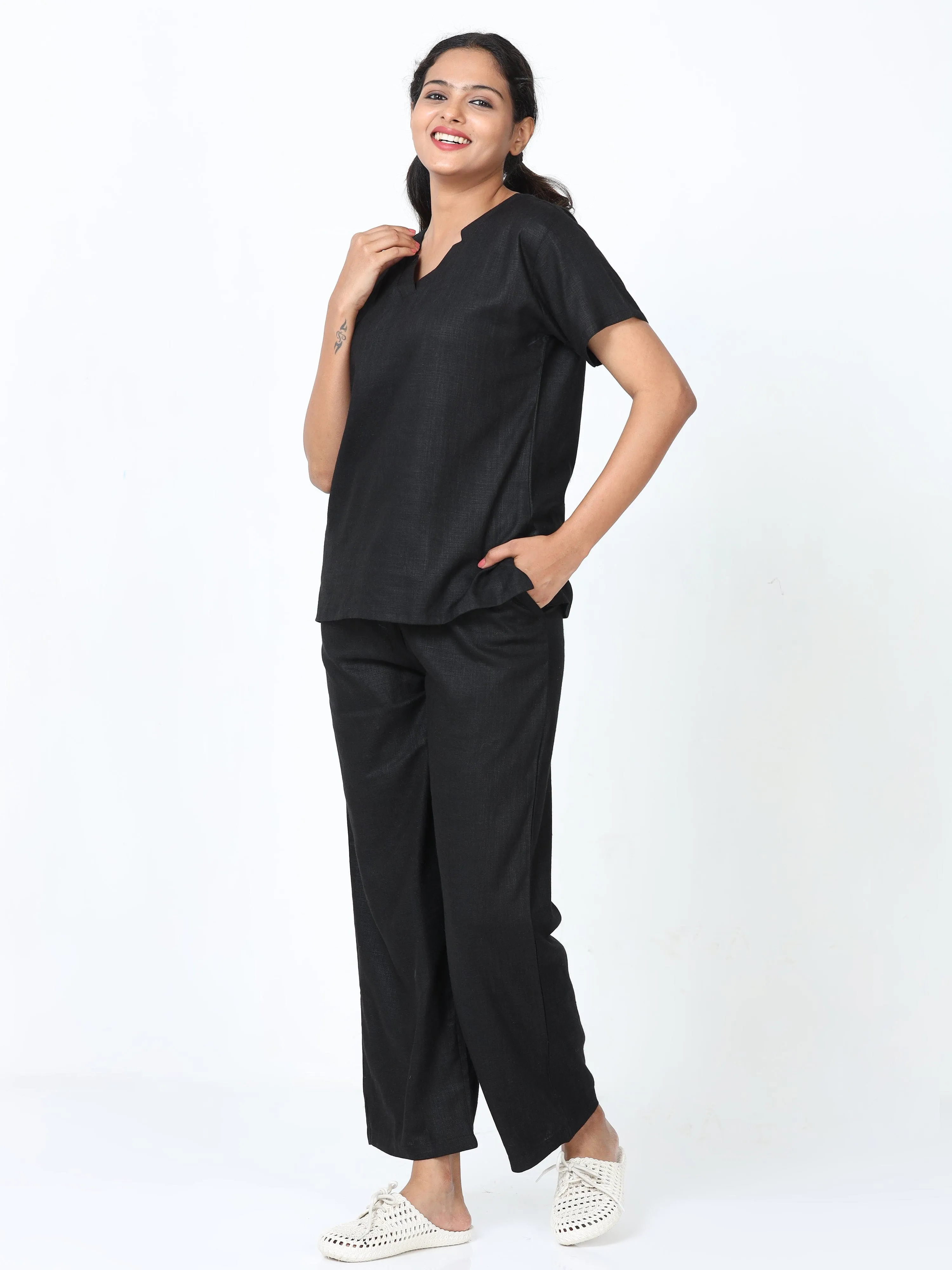 Linen Slub Co-ord Sets Black