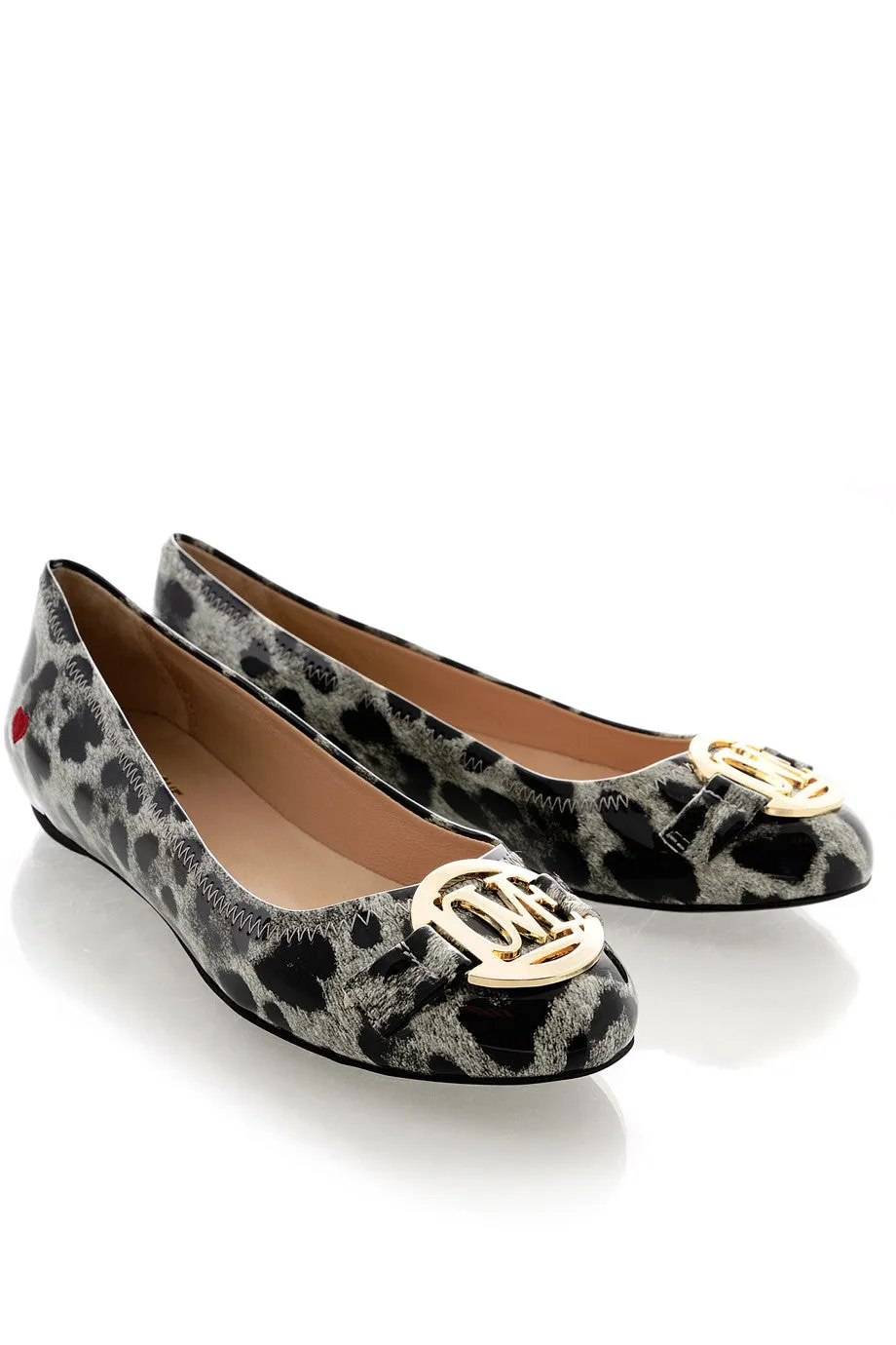 LOVE Black Grey Patent Ballerinas