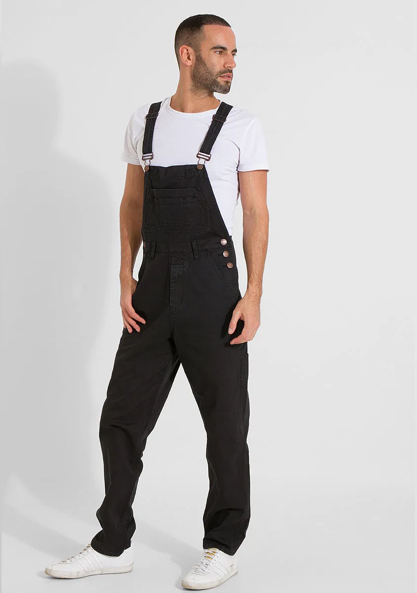 MADDOX Mens Relaxed Fit Denim Dungarees - Black