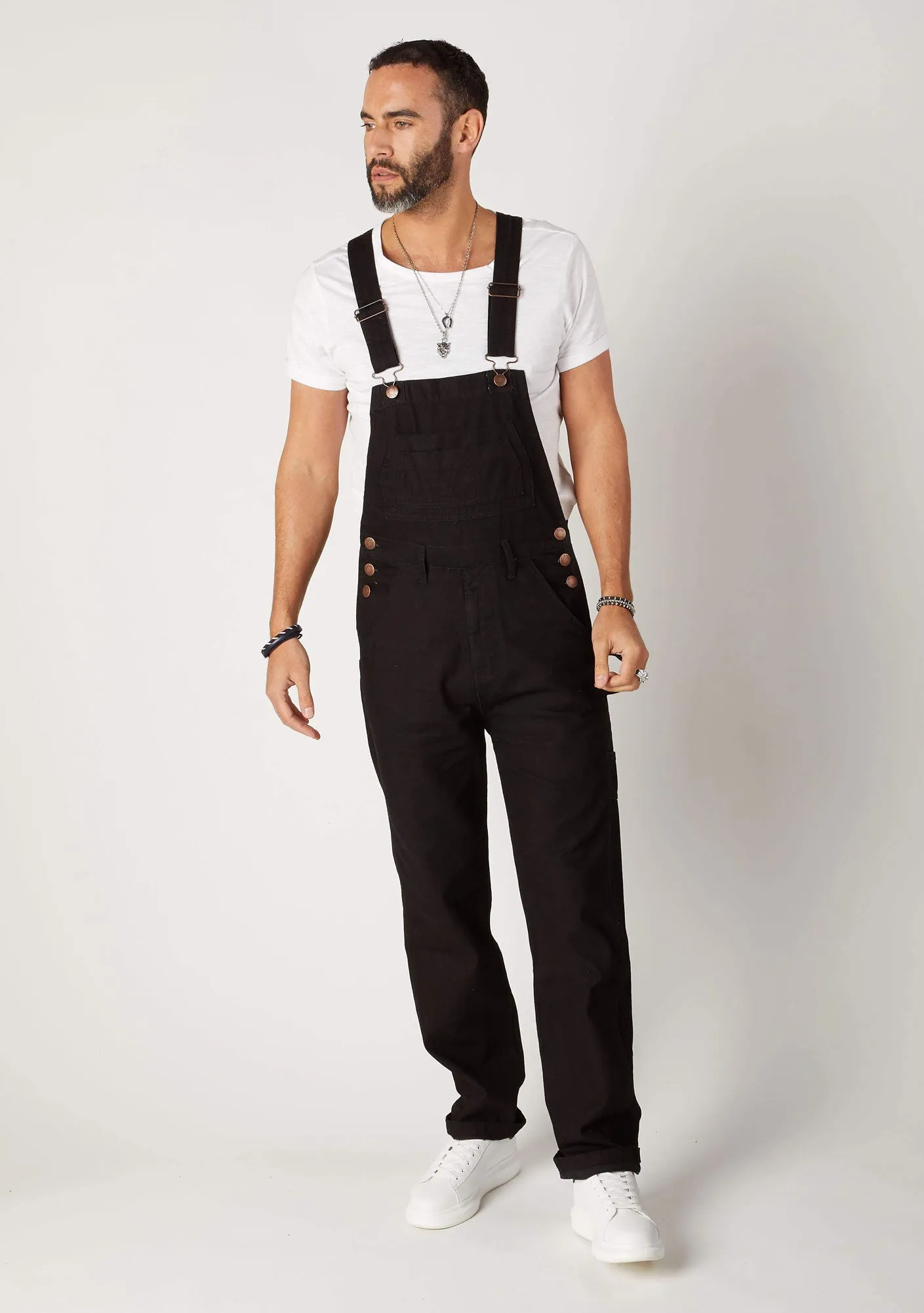 MADDOX Mens Relaxed Fit Denim Dungarees - Black