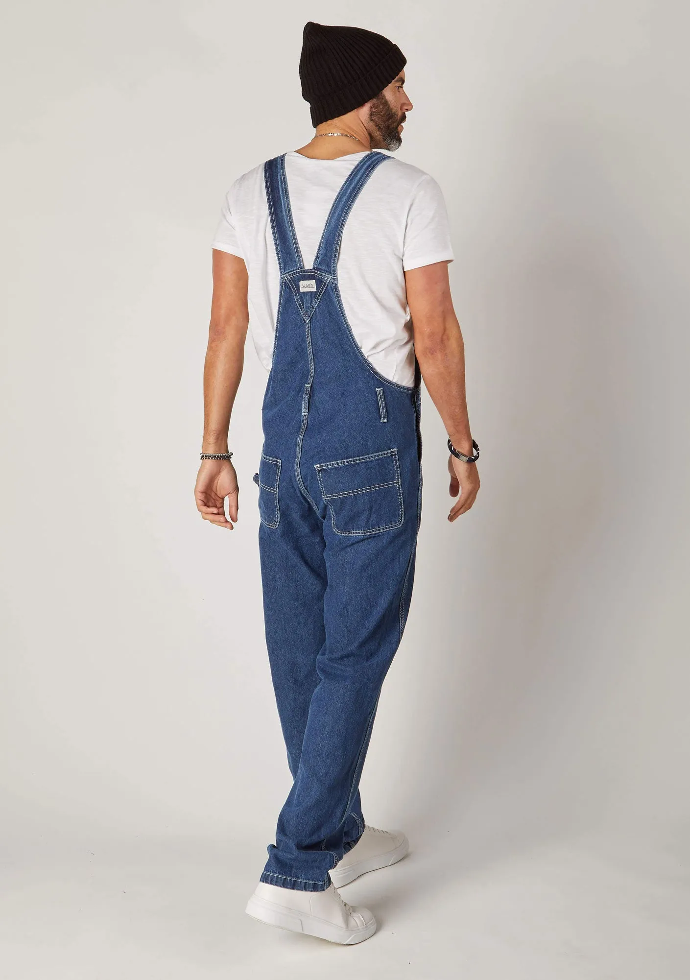 MADDOX Mens Relaxed Fit Denim Dungarees - Stonewash