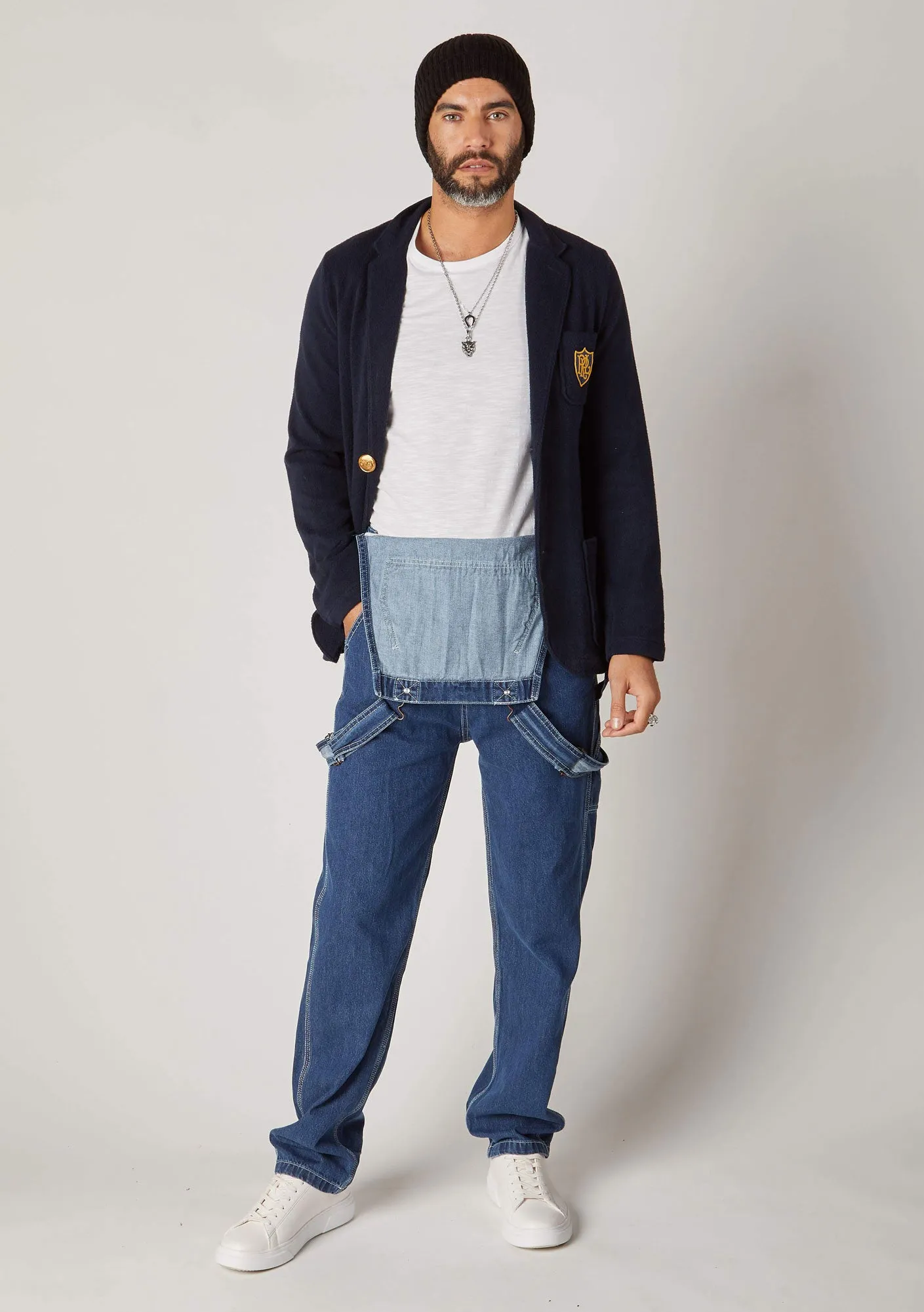 MADDOX Mens Relaxed Fit Denim Dungarees - Stonewash