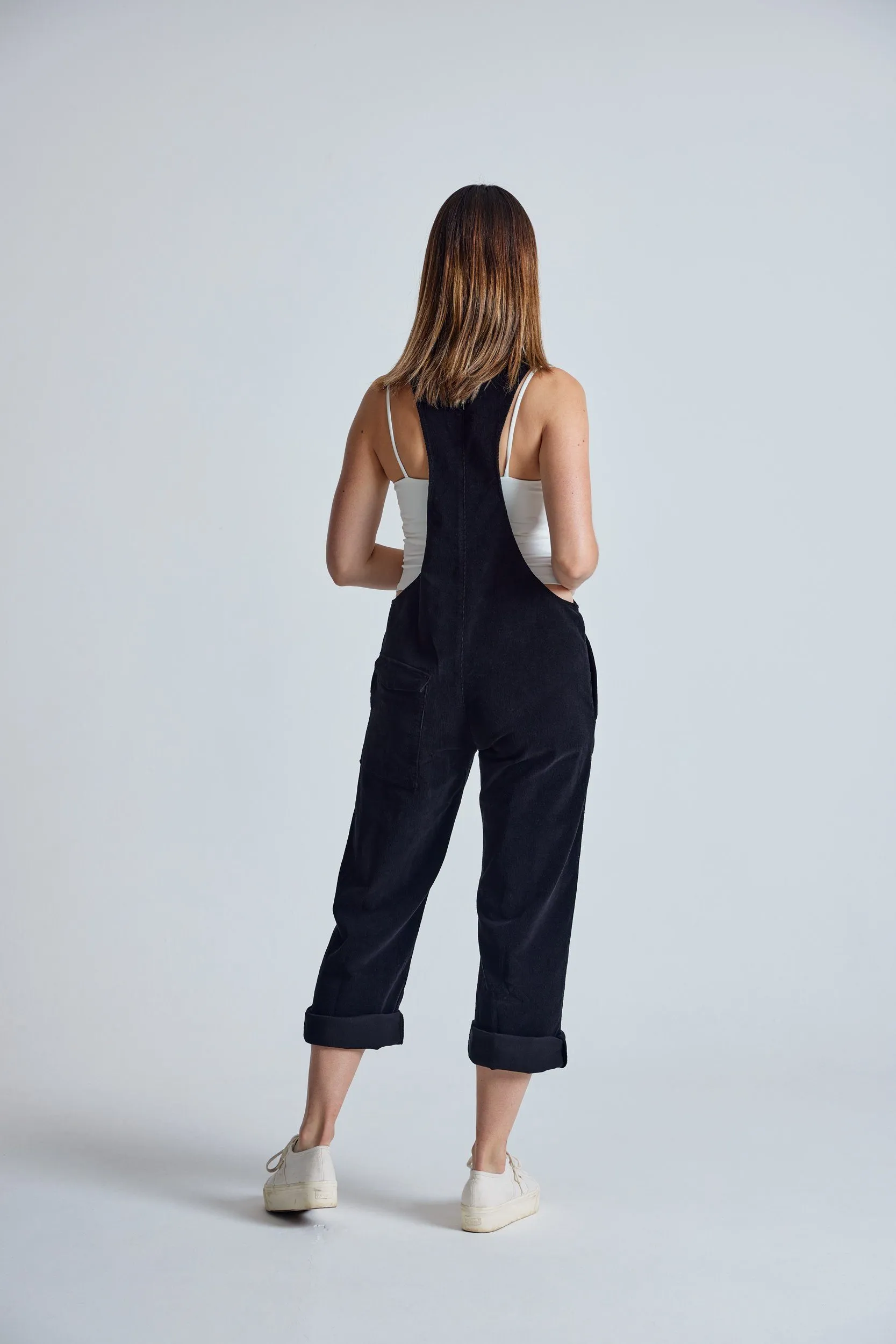 MARY-LOU Black - Organic Cotton Dungaress by Flax & Loom