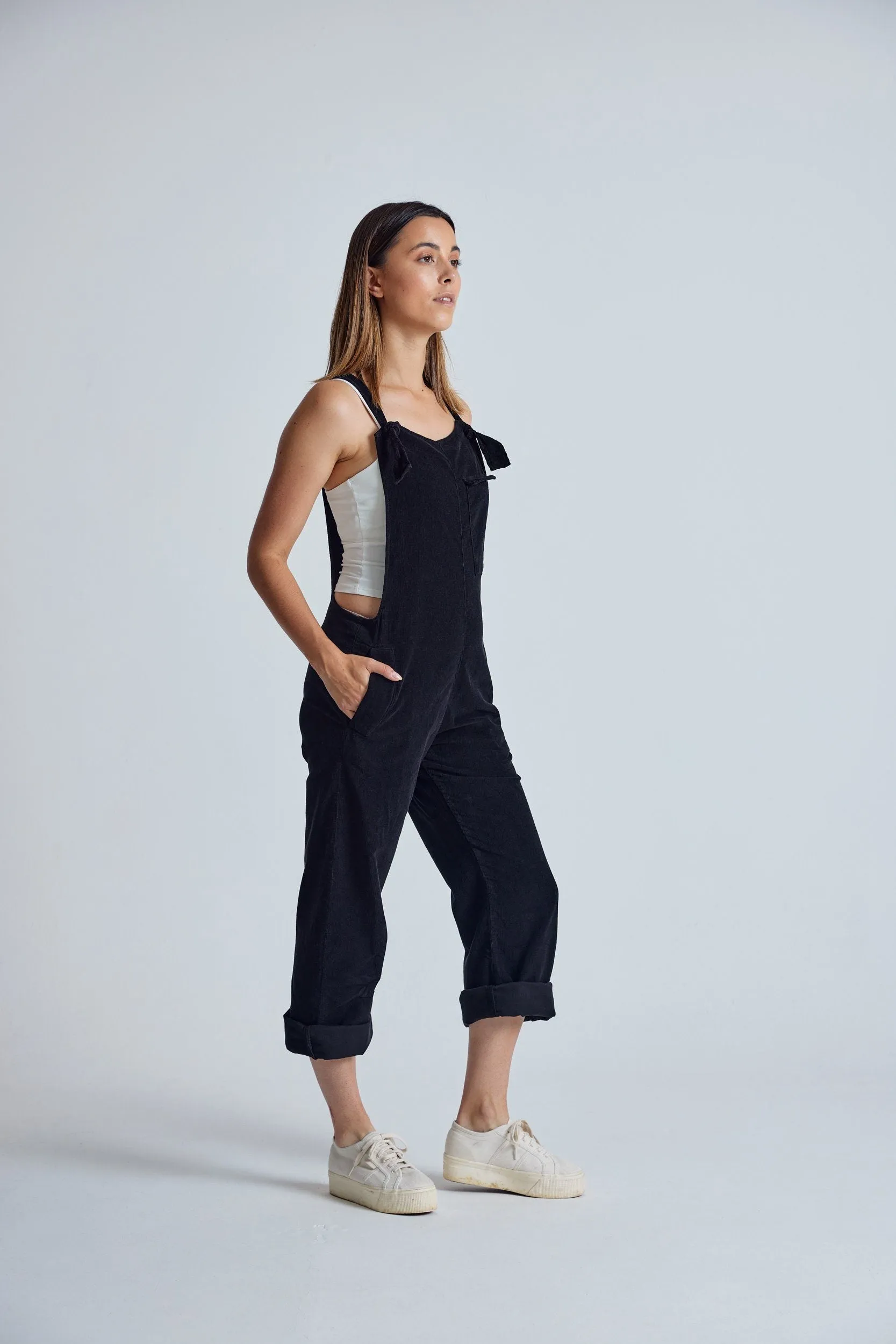 MARY-LOU Black - Organic Cotton Dungaress by Flax & Loom