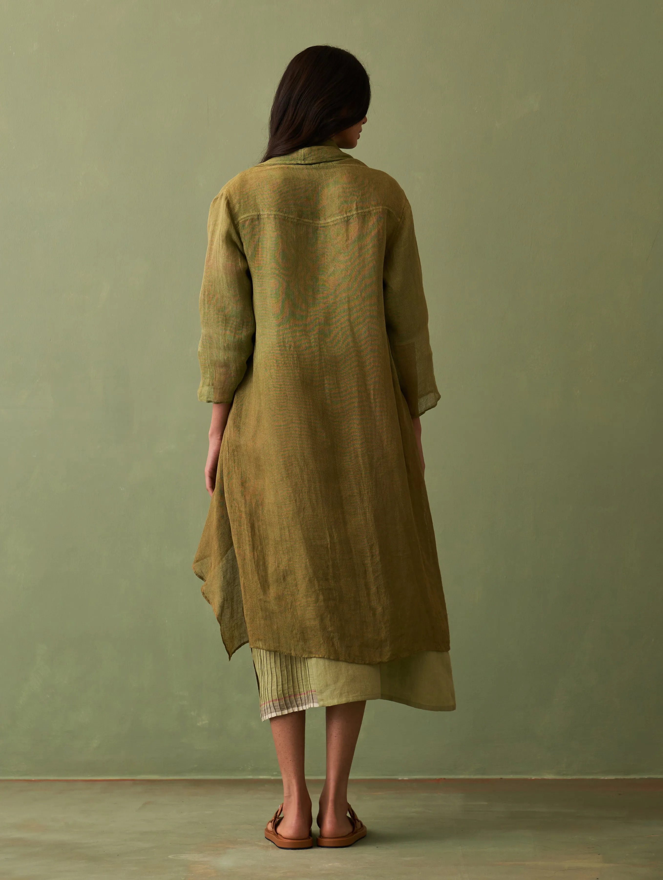 Nia Linen Dress with Overlay - Fern