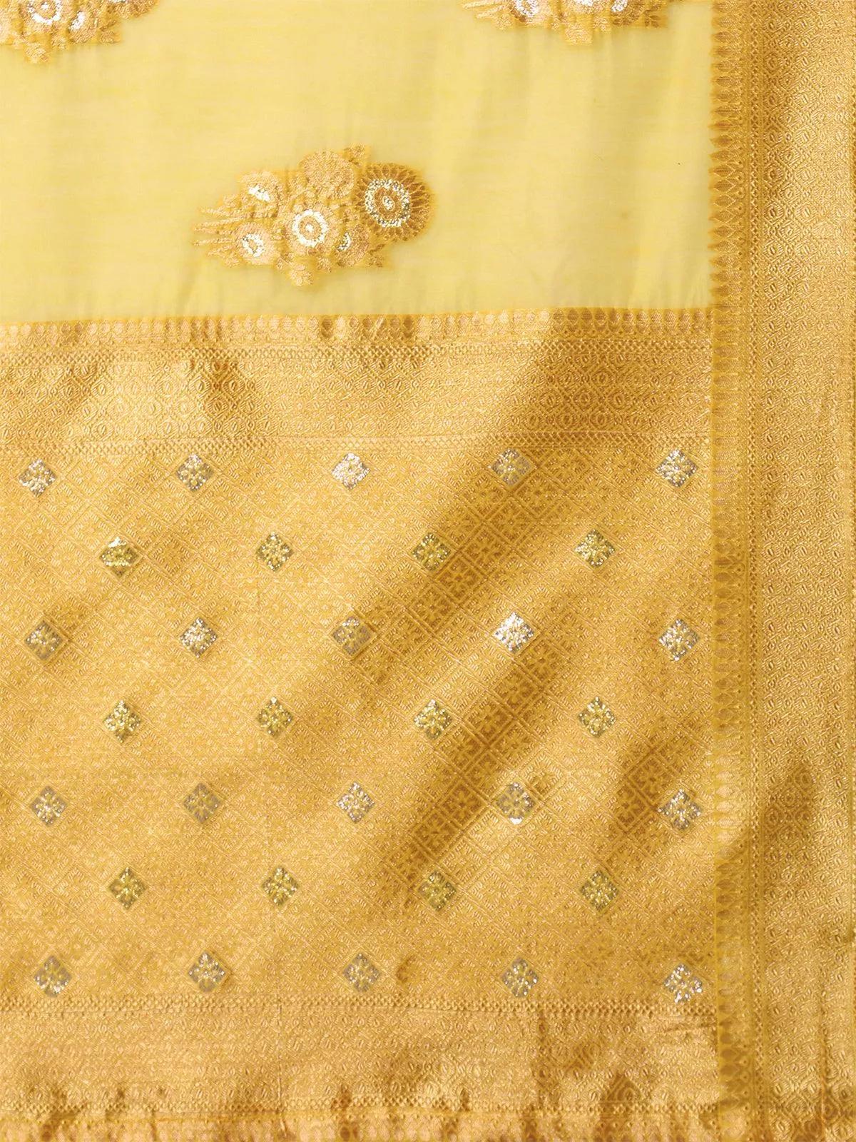 Odette Women Yellow Festive Silk Blend Woven Design Saree With Unstitched Blouse