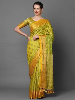 Odette Women Yellow Party Wear Silk Blend Woven Design Saree With Unstitched Blouse